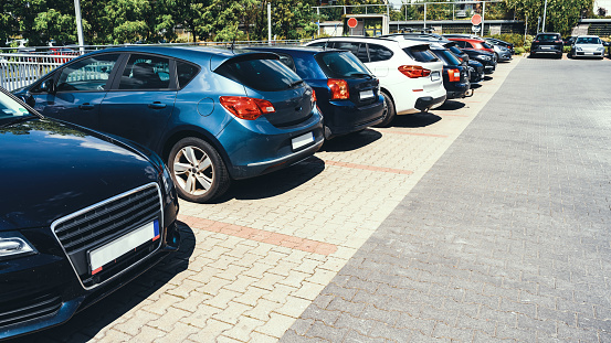 Parking place. Solar panels on the parking lot. Provence, France. Copy space.