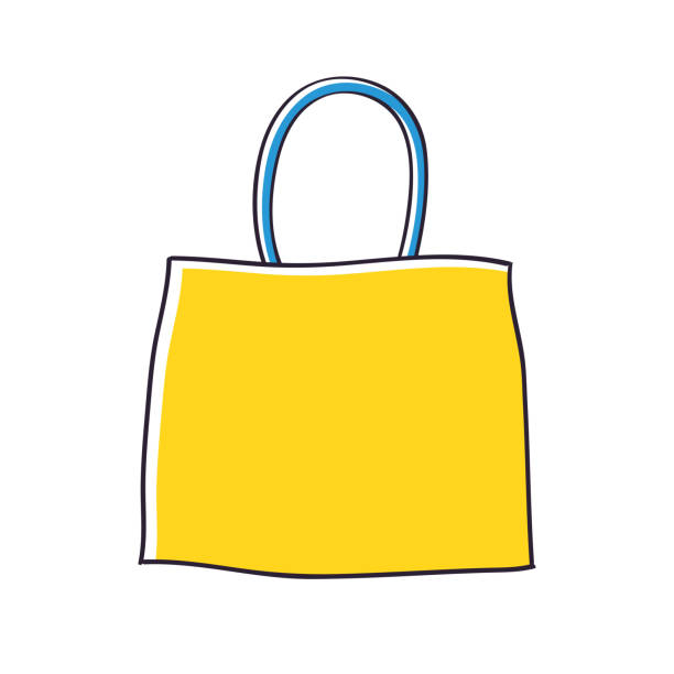 ilustrações, clipart, desenhos animados e ícones de amarelo bolsa de compras - shopping bag paper bag retail drawing