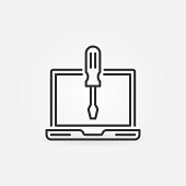 istock Laptop with Screwdriver linear vector concept icon 1432687441
