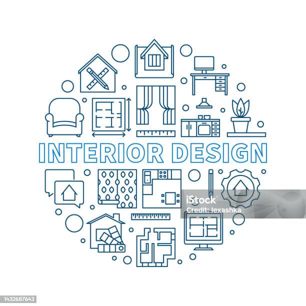 Interior Design Vector Round Concept Outline Illustration Stock ...