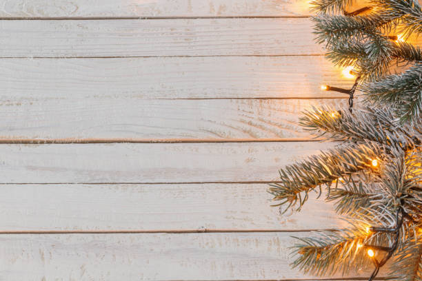 istock Christmas garland on  wooden background 1432689080