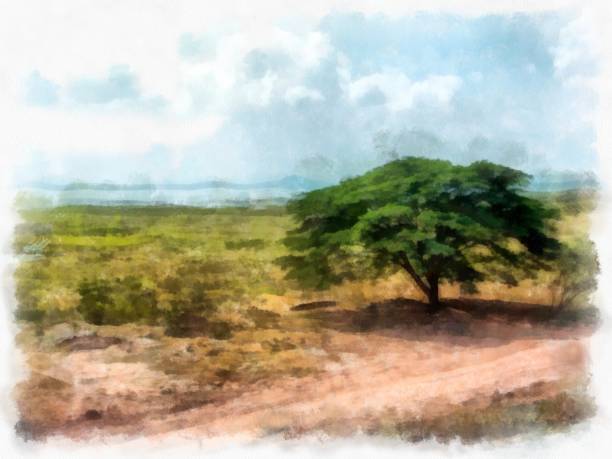 istock grassland landscape watercolor style illustration impressionist painting. 1432690154
