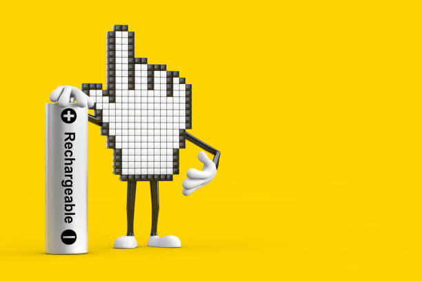 istock Pixel Hand Cursor Mascot Person Character with Rechargeable Battery. 3d Rendering 1432690883