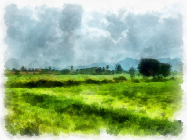 istock grassland landscape watercolor style illustration impressionist painting. 1432692176