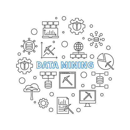 Data Mining concept vector minimal circular illustration in thin line style