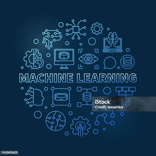 Vector Machine Learning Blue Circular Outline Illustration Stock ...
