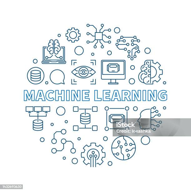 Machine Learning Concept Vector Blue Round Line Illustration Stock ...