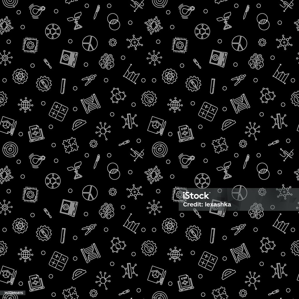 Science And Stem Education Vector Dark Seamless Pattern Stock ...