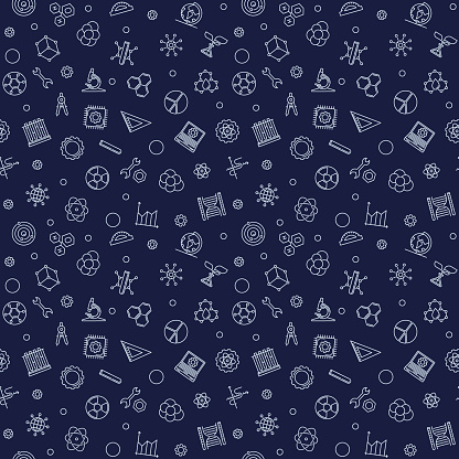 STEM - Science, Technology, Engineering and Math vector concept seamless pattern with dark blue background