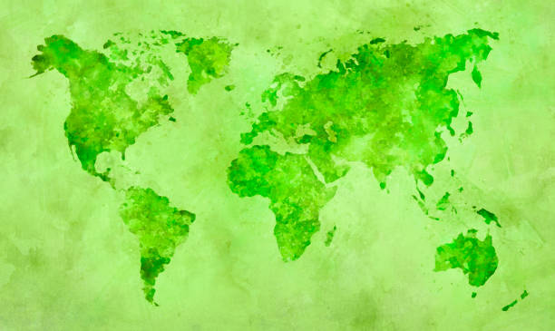 istock Watercolor Green World Map 1432695587