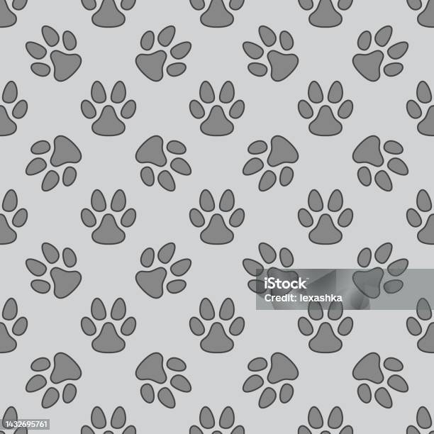 Paw Pattern Gui Dog Or Cat Paw Print Vector Gray Seamless Pattern Stock Illustration ...