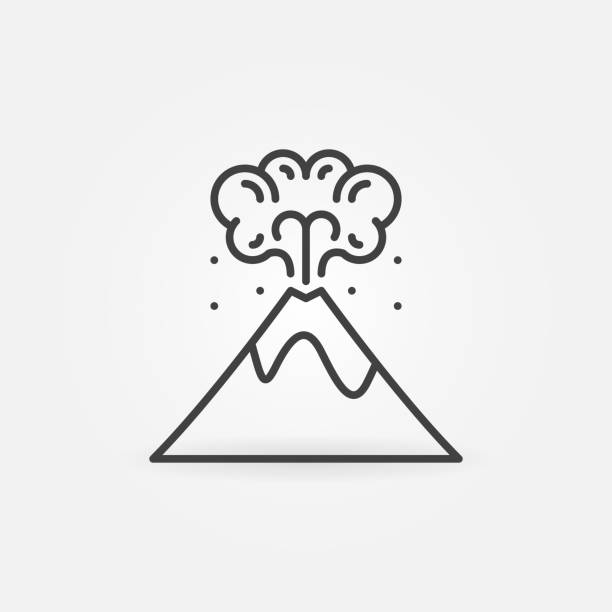 ilustraciones, imágenes clip art, dibujos animados e iconos de stock de icono lineal del volcán. símbolo de línea de erupción volcánica vectorial - volcano