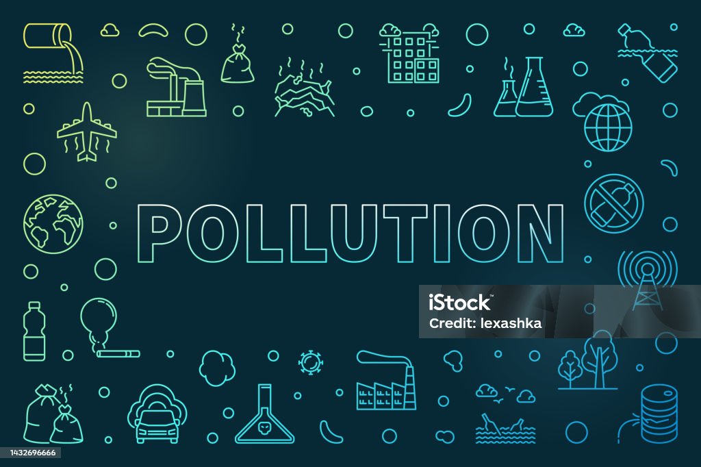 Pollution Frameborder Pollution Thin Line Colored Creative Horizontal Frame Vector Concept ...