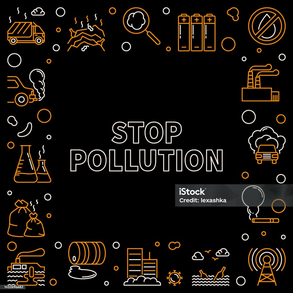 Pollution Frameborder Stop Pollution Vector Save Environment Concept Linear Frame Stock ...