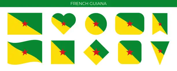 Vector illustration of French Guiana flag set. Vector illustration isolated on white background