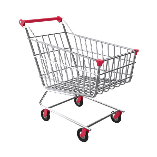 istock Silver shopping cart isolated on white background. Purchased illustration. 3D render 1432697064