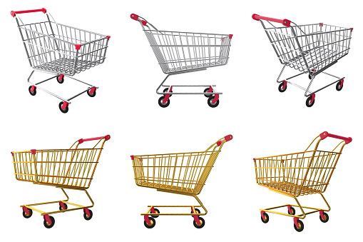Set of shopping cart isolated on white background. Purchased illustration. 3D render