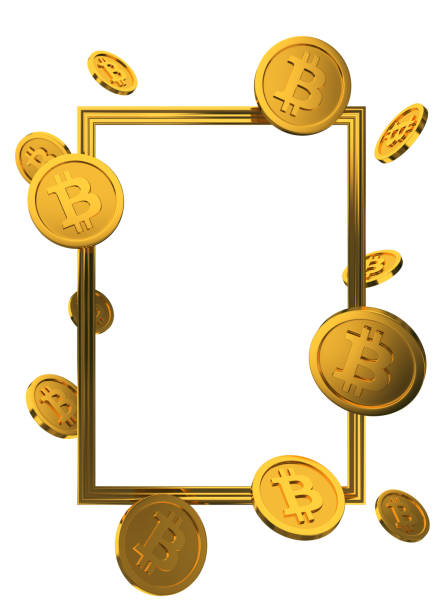 istock Gold frame with Bitcoin isolated on white background. 3d bit coin illustration. 3D render. Cryptocurrency or crypto currency symbol 1432697068