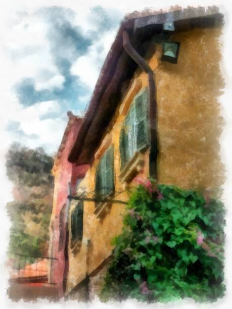 istock Ancient italian village architecture building watercolor style illustration impressionist painting. 1432697488