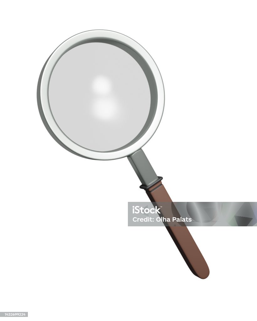 3d magnifying glass isolated on white background. 3d rendering Color Image Stock Photo