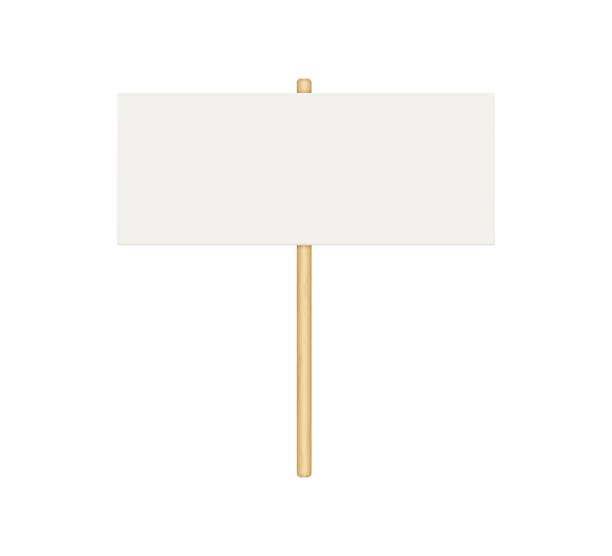 istock Picket banner frame. Blank demonstration banner mock up. Empty protest placard with wooden poles. Realistic politic strike board mockup. Vector illustration isolated on white background 1432703565