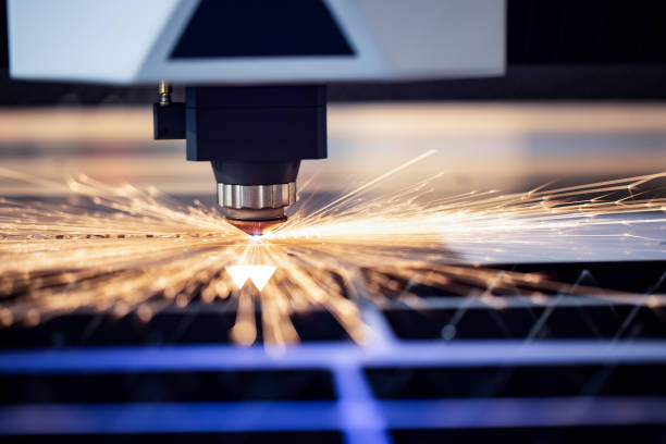 istock Cnc milling machine. Processing and laser cutting for metal in the industrial. Motion blur. Industrial exhibition of machine tools. 1432705085