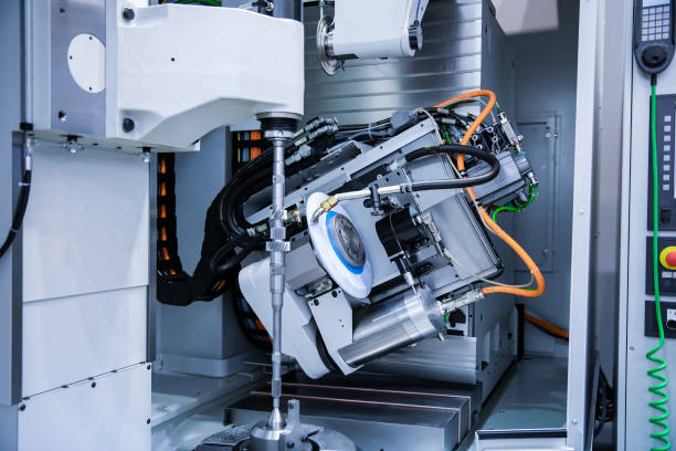 istock CNC machine. Metalworking heavy industry. High-tech and high-speed metal processing. 1432705106