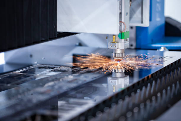 istock Cnc milling machine. Processing and laser cutting for metal in the industrial. Motion blur. Industrial exhibition of machine tools. 1432705108