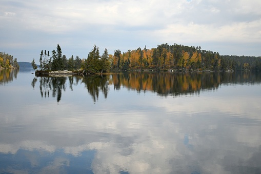 A landscape shot of the Canadian region during falls, in lake of the woods area