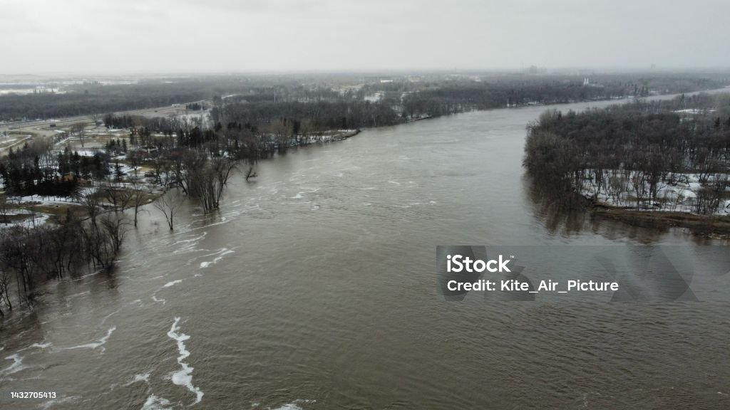 Floodway - Winnipeg MB - Canada Aerial View Stock Photo