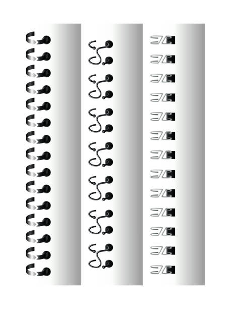 illustrazioni stock, clip art, cartoni animati e icone di tendenza di spirali per notebook, attacchi ad anello in acciaio e molle per diario. raccoglitore a spirale o inanellato per calendario cartaceo. divisori di pagina o punti metallici - note pad book spiral notebook ring binder