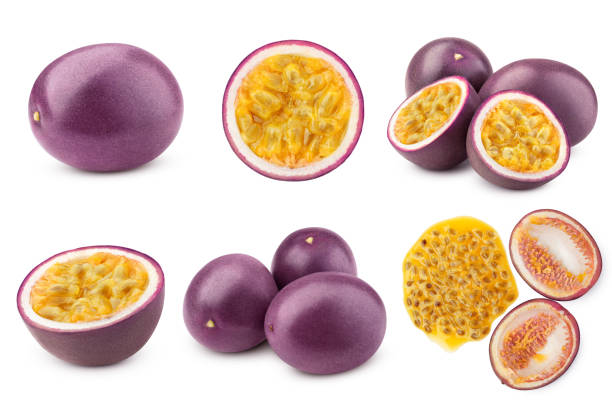 passionfruit isolated on white background, full depth of field stock photo