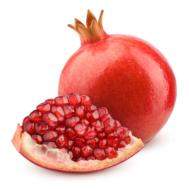 pomegranate isolated on white background, full depth of field, clipping path stock photo