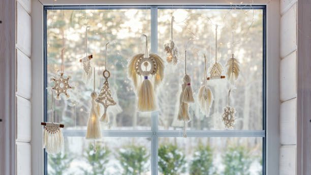 istock Christmas background, stylized angels on a winter window. Christmas decorations 1432706361