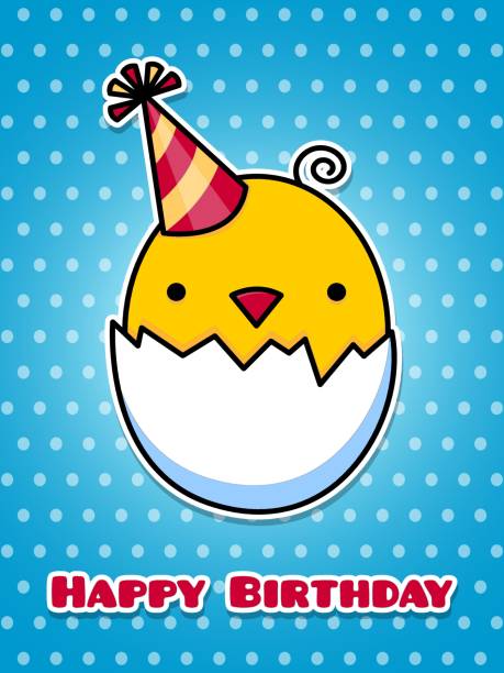 Birthday card. The chick hatches from the egg Birthday card. The chick hatches from the egg.
cute simple flat vector
illustration. birthday and invitation card animal background with chicken stock illustrations