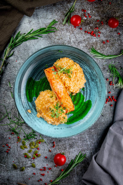 istock Grilled salmon and salmon steak with rice and sauce 1432710469