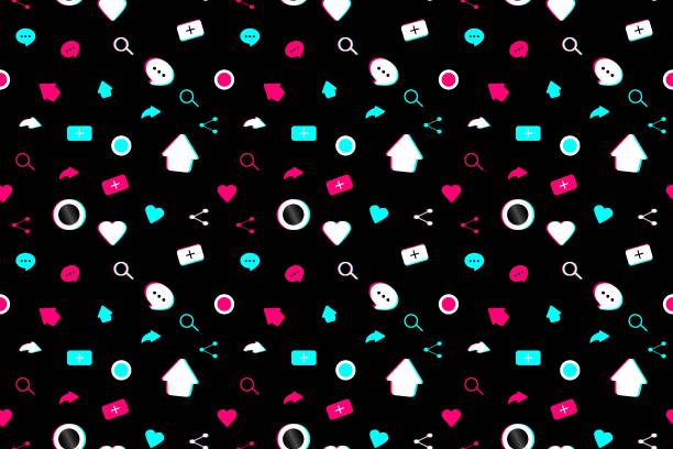 ilustrações de stock, clip art, desenhos animados e ícones de seamless pattern with social media signs. background for fabric, wrapping, wallpaper, social media. decorative print. - adsense