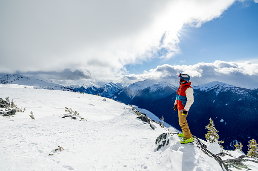 Man looking at Panorama at Whistler Blackcomb ski Resort, BC, Canada