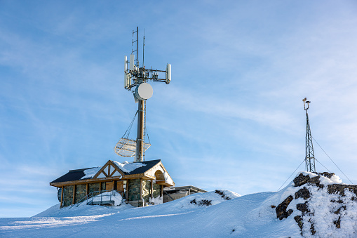 Communication Tower and Antennas at the Whistler Blackcomb Ski Resort Summit in Winter