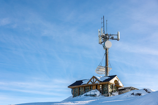 Communication Tower and Antennas at the Whistler Blackcomb Ski Resort Summit in Winter
