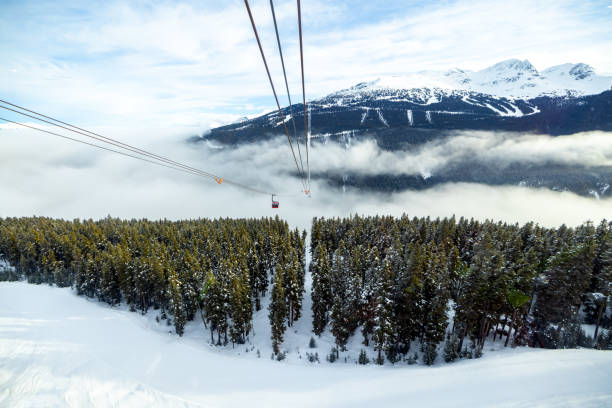 gondola al resort whistler blackcomb in inverno - ski lift overhead cable car gondola mountain foto e immagini stock