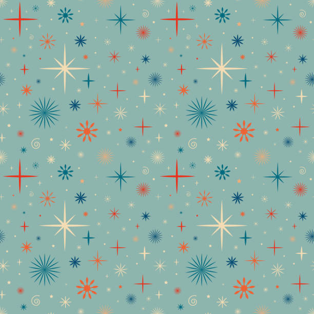 ilustrações de stock, clip art, desenhos animados e ícones de christmas new year seamless pattern with stars. - retro wallpaper