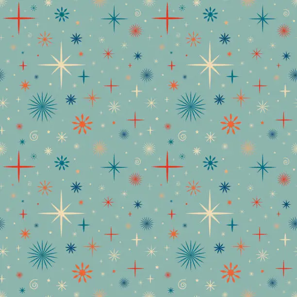 Vector illustration of Christmas New Year seamless pattern with stars.