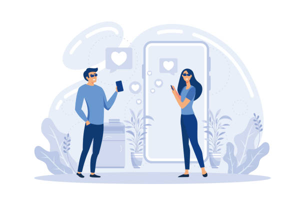 Man And Woman Using Online Dating App On Smartphone And Meeting At Table  Tiny People Blind Date Speed Dating Online Dating Service Concept Flat  Vector Modern Illustration Stock Illustration - Download Image