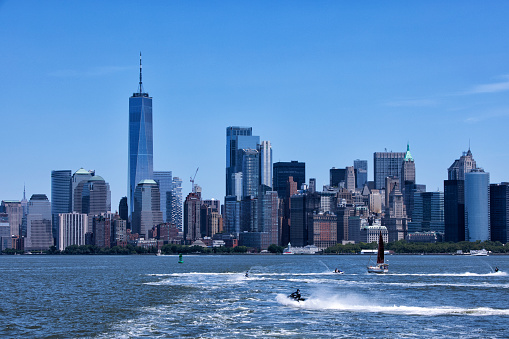 New York City Lower Manhattan skyline viewed from a cruise ship