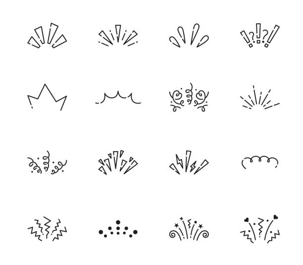 Line doodle sparkle, sun shine and sunburst rays Line doodle sparkle, sun shine and sunburst rays, vector bursts and hand drawn starburst. Doodle line explosion circles and spark elements of sunshine light, fireworks or cartoon confetti splatter deflated stock illustrations