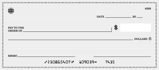 ilustraciones, imágenes clip art, dibujos animados e iconos de stock de cheque bancario en blanco, cheque cheque de cheque para dólares - medical sample