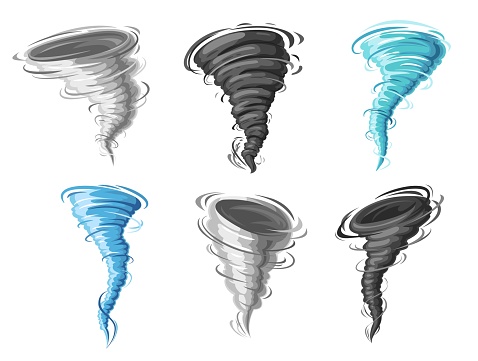 Cartoon tornado hurricane twister or cyclone storm, vector whirlwind or wind funnel. Cartoon tornado swirl or typhoon and air vortex of windstorm, thunderstorm hurricane twist with windy cloud twirl