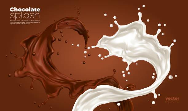 ilustrações de stock, clip art, desenhos animados e ícones de milk and chocolate splash swirls and flow, vector - swirl liquid vortex water