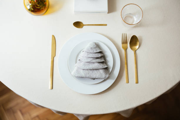 istock Top View of Elegant Christmas Table Setting 1432724751
